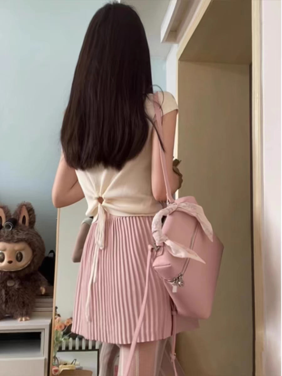 V-neck Short Sleeve Top + High-waisted Temperament Skirt (2 pcs set)