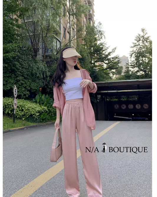 Acetate Satin Ice Silk Chiffon Wide-leg Pants